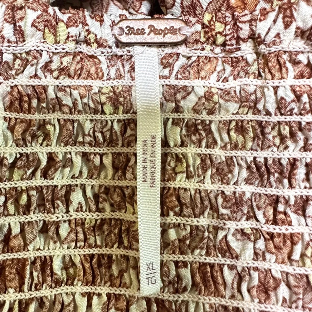 FREE PEOPLE Aglow Smocked Maxi Dress XL Orange Floral Tea Combo Cottage Prairie
